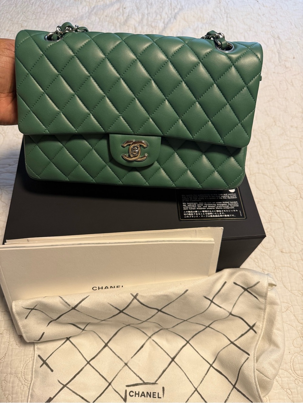 RARE CHANEL 23-Series Classic Medium Double Flap Bag - Sage Green Lambskin SHW
